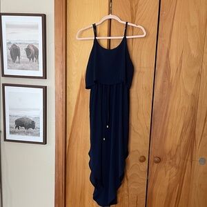Chic Navy Blue High Low Dress
